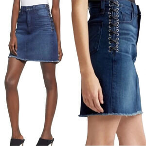 HUDSON Lulu Side Lace up Jean Skirt Distressed Hem Deep Dark Blue Size 24 NWT